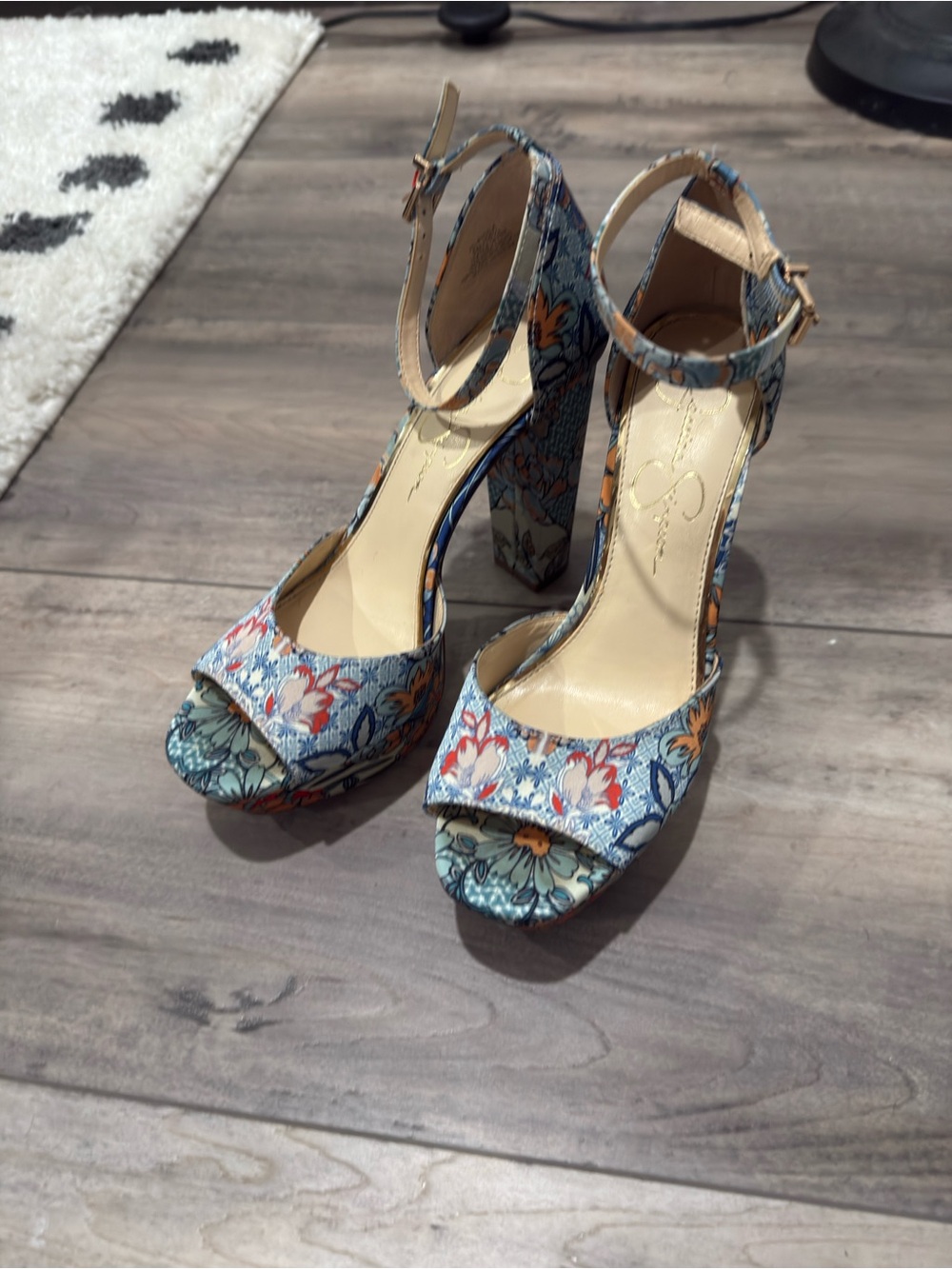 Jessica Simpson Floral Platform Heels in Blue & Multicolor